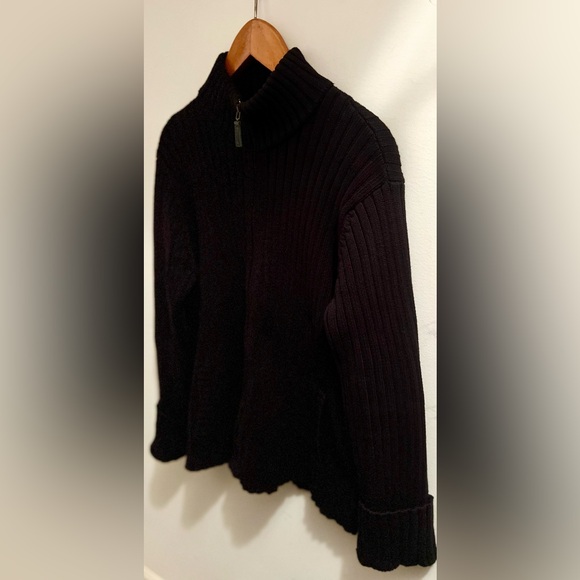 Lauren Ralph Lauren Vintage Black Cotton Ribbed Full Zip Cardigan Sweater Size L - Picture 3 of 8